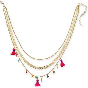4/$25 INC Gold Tassel 15" Layered Necklace NEW